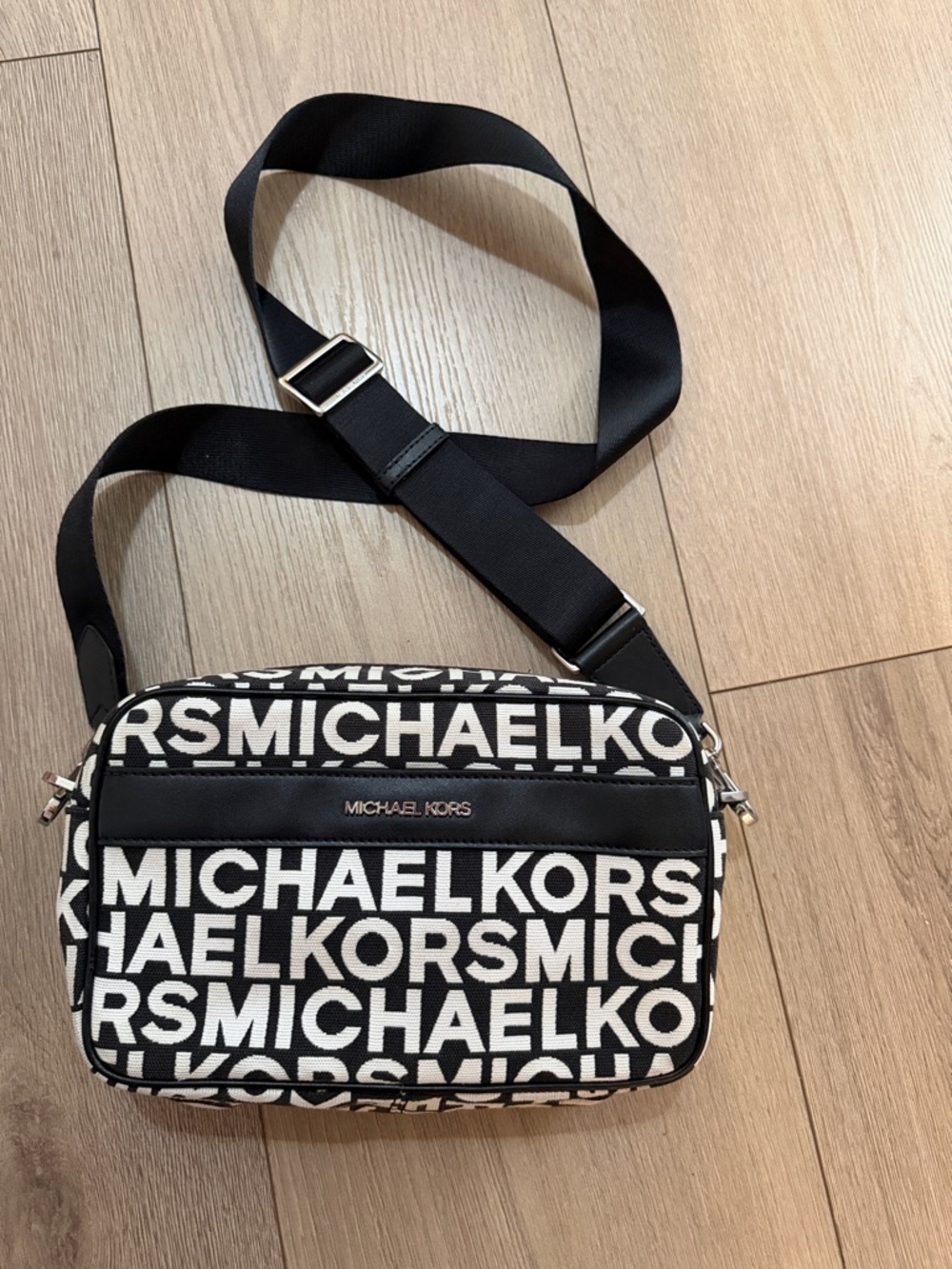 Michael Kors Black & White Logo Belt Bag with Gold Hardware